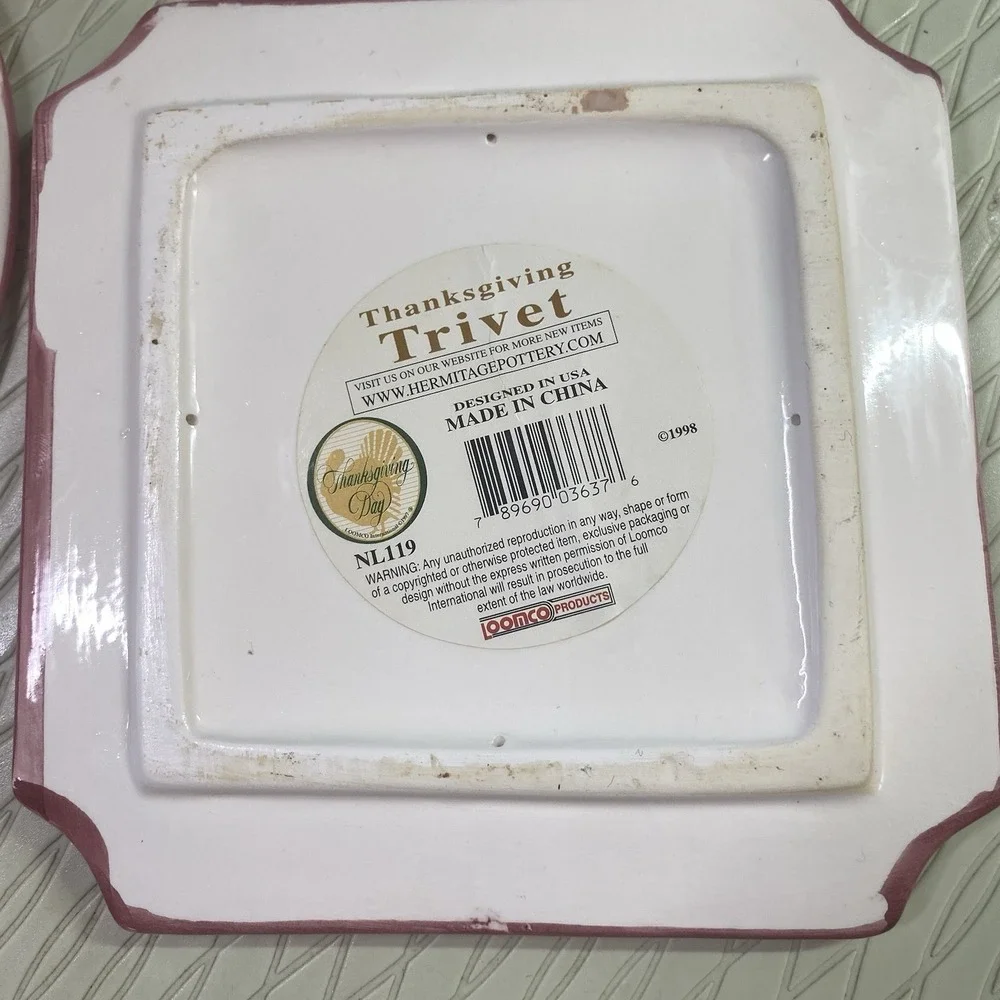 Vintage‎ 1998 Thanksgiving Turkey Pumpkins Fall Trivet&Spoon Rest Ceramic Glossy